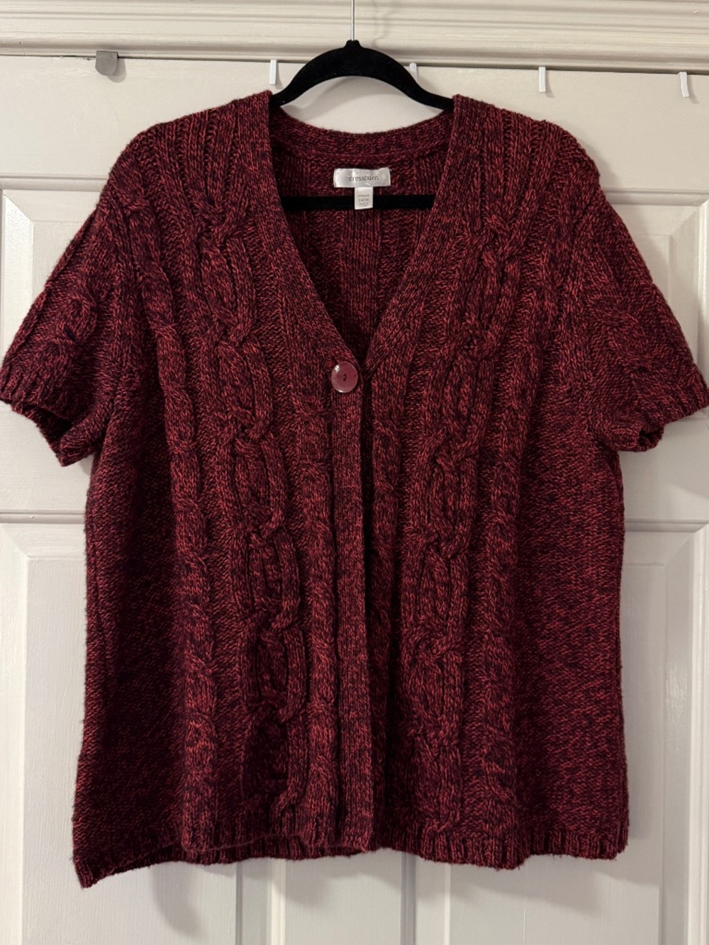 Dressbarn Women's 14/16 Short Sleeve Cardigan Wool Blend Pink Maroon Winter Fall